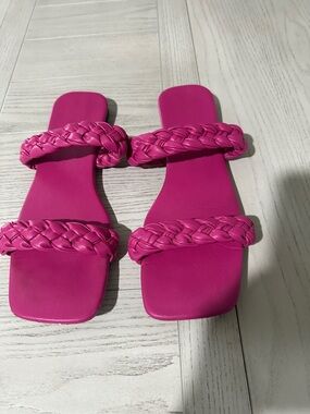 Women's Braided Double-Strap Slide Sandals - Hot Pink